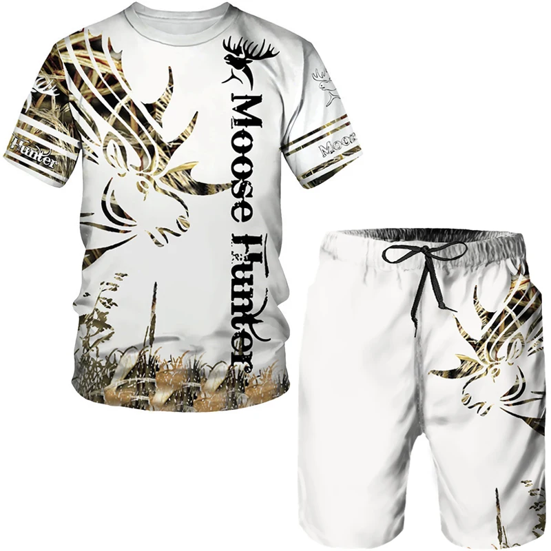 Summer Men's Animal Tattoo White Short Sleeve T-Shirt The Lion 3D Printed O-Neck Tees&Shorts Suit Casual Sportwear Tracksuit Set