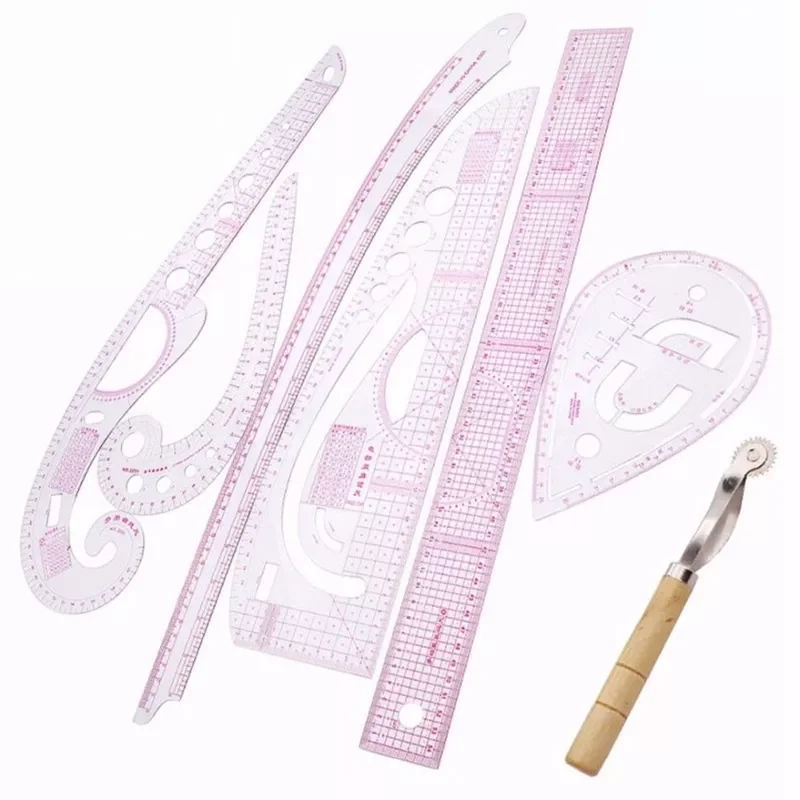 

Ruler Tailor Measuring Kit Clear Sewing Drawing Ruler Yardstick Sleeve Arm French Curve Set Cutting Ruler Paddle Wheel