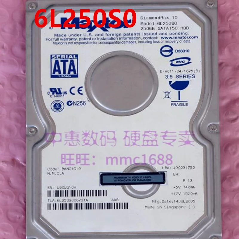 

Original 90% New Hard Disk For MAXTOR 250GB SATA 3.5" 7200RPM 16MB Desktop HDD For 6L250S0