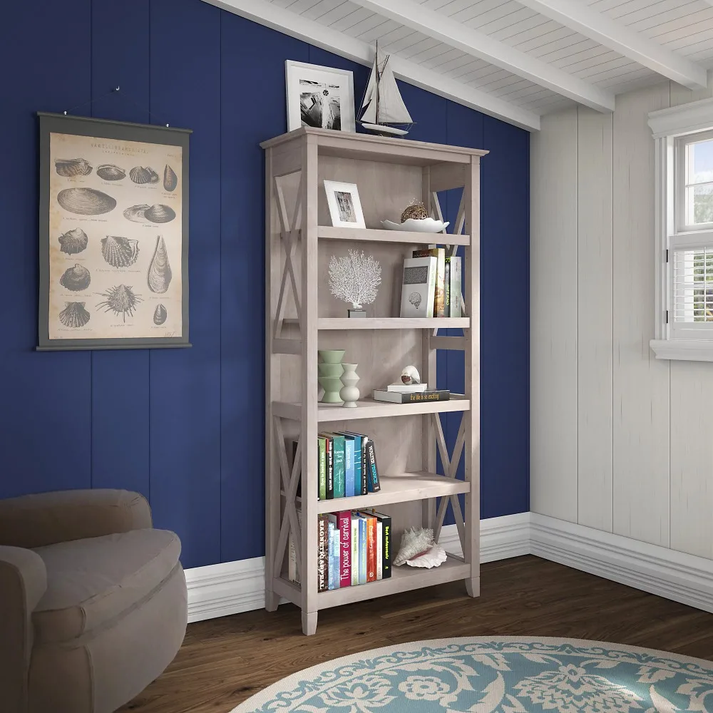 

Bush Furniture Key West Tall 5 Shelf Bookcase in Washed Gray