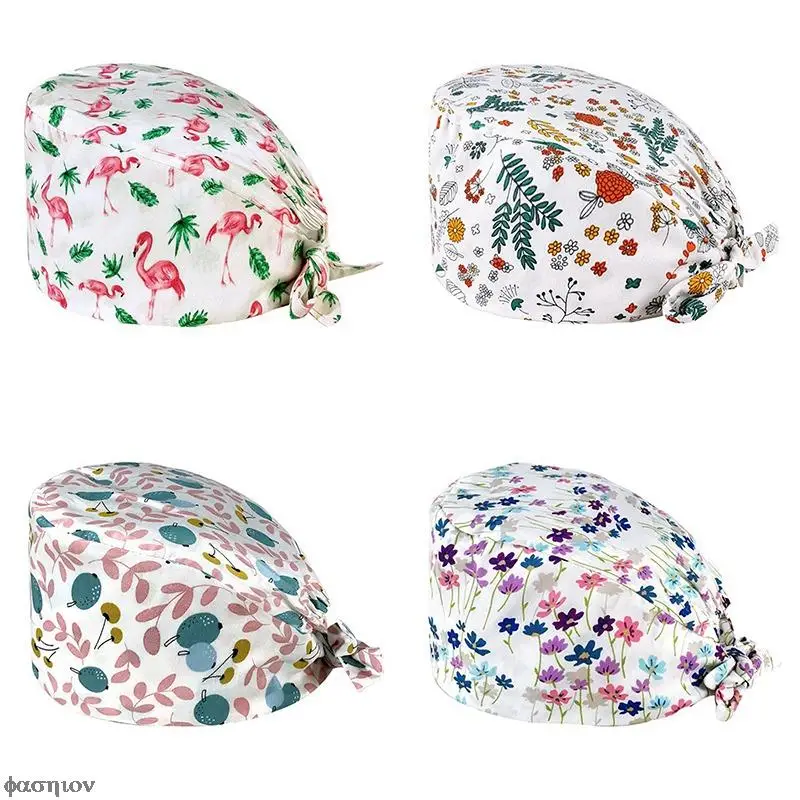 

New Scrub Nurse Hat Surgicals Cap Floral Bouffant Cap Fashion Multicolor Nurse Scrub Cap Adjustable Bandage Turban
