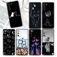 funny cute cat line art phone case for samsung galaxy s20 s21 fe s10 s9 s8 s22 plus ultra 5g s10e lite case black soft tpu cover