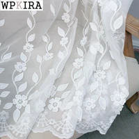 floral embossed embroidered white curtain for living room sheer drape lace bottom partition bay window s673d