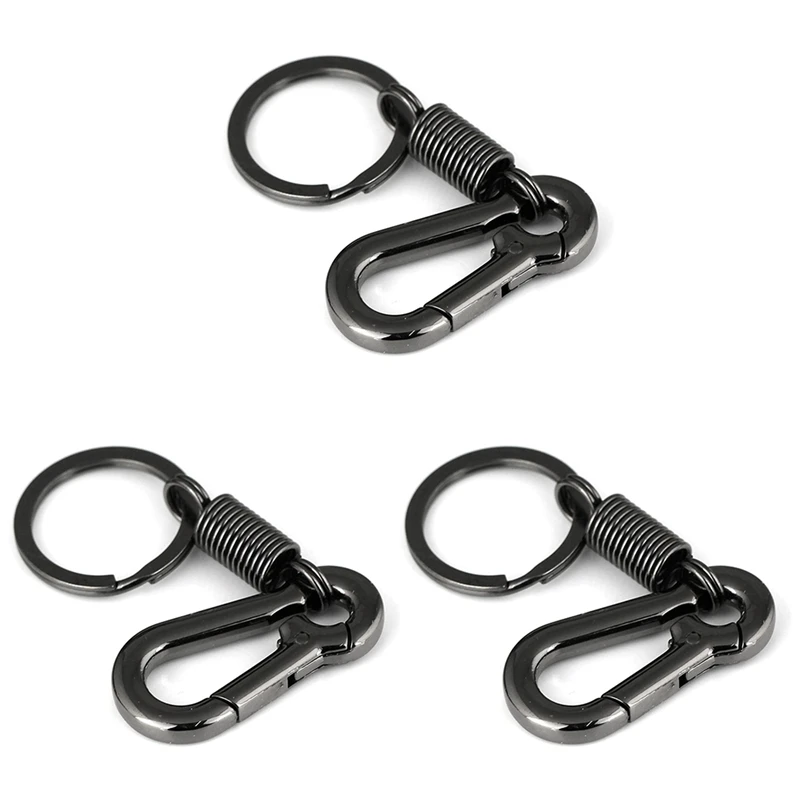 

3X прочный карабин, брелок для ключей, кольцо для ключей, полированный брелок для ключей, пружинный брелок для ключей в деловом стиле, черный