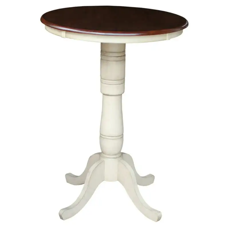 

Round Pedestal Height Table, 40.9"H in Antiqued Almond/Espresso