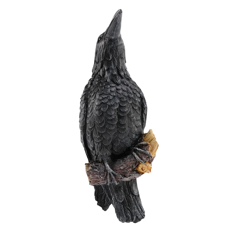

2X Raven Statue Fake Raven Resin Statue Bird Crow Sculpture Outdoor Crows Halloween Decor Creative Eauves Decoration