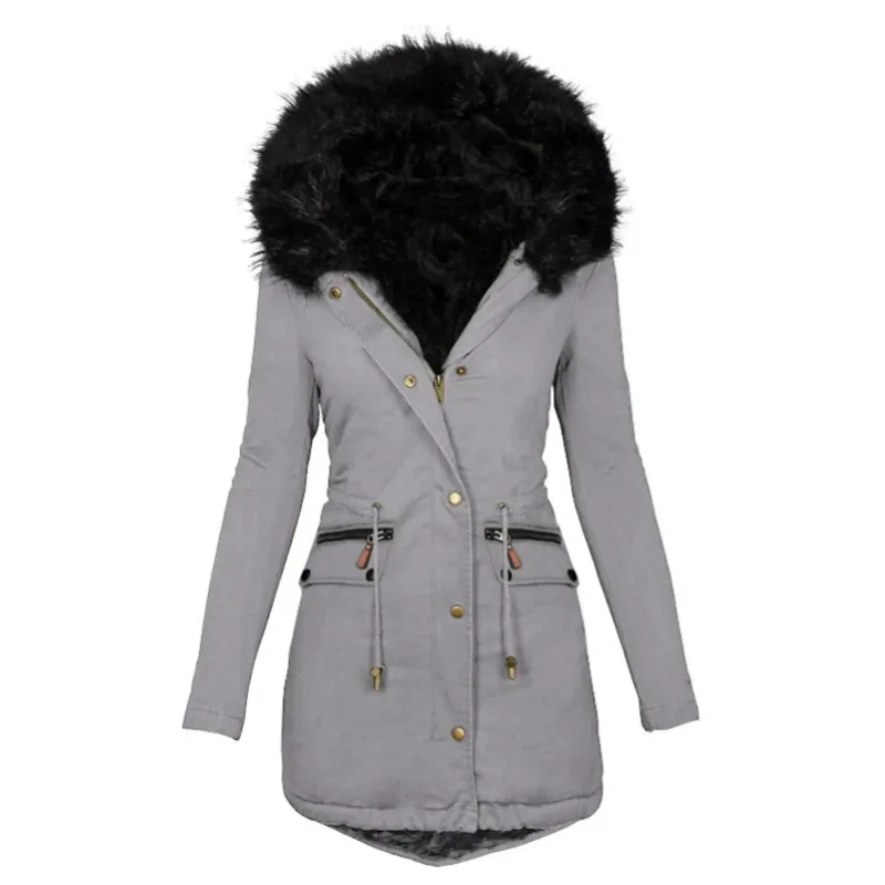 

Winter Jacket Women Down Coat Women Fur Collar Women Winter Long Sleeve Faux Fur Hood Mid-length Warm Coat Parka