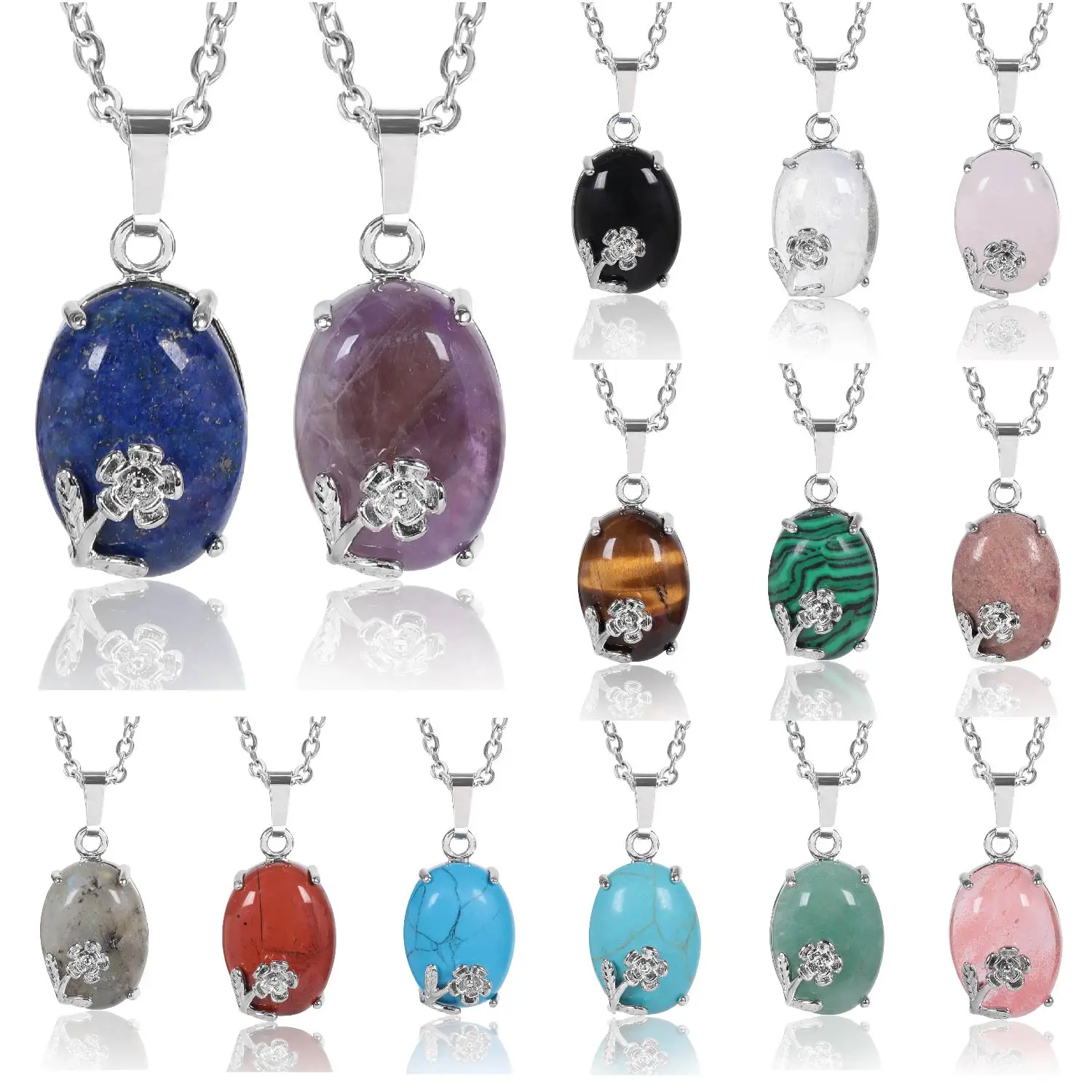 

Natural Crystal Gemstone Oval Shaped Floral Pendant With Fashionable Simple Charm For Men Women Jewelry Festival Gift Options