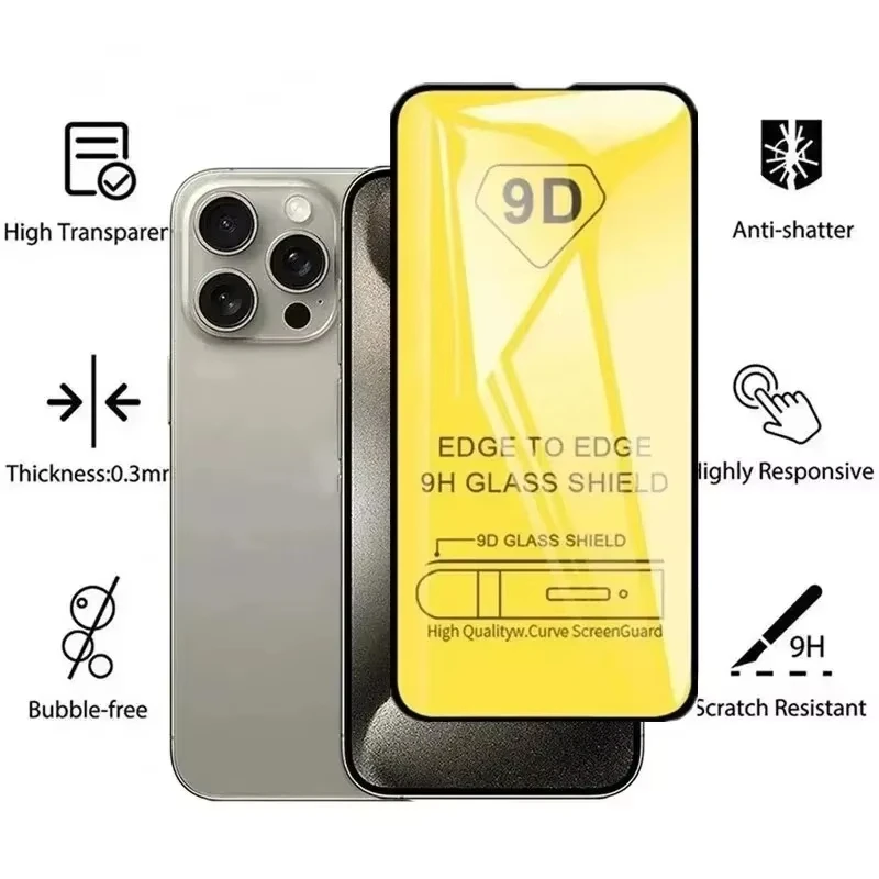 Фото Защитное стекло 9D для iPhone 17 Air, 18, 16, 15, 11, 12, 14, 13 Pro Max, 16e, 8, 7 Plus, 13, 12 Mini, XR, XS, X, SE 2022, 2020 №2