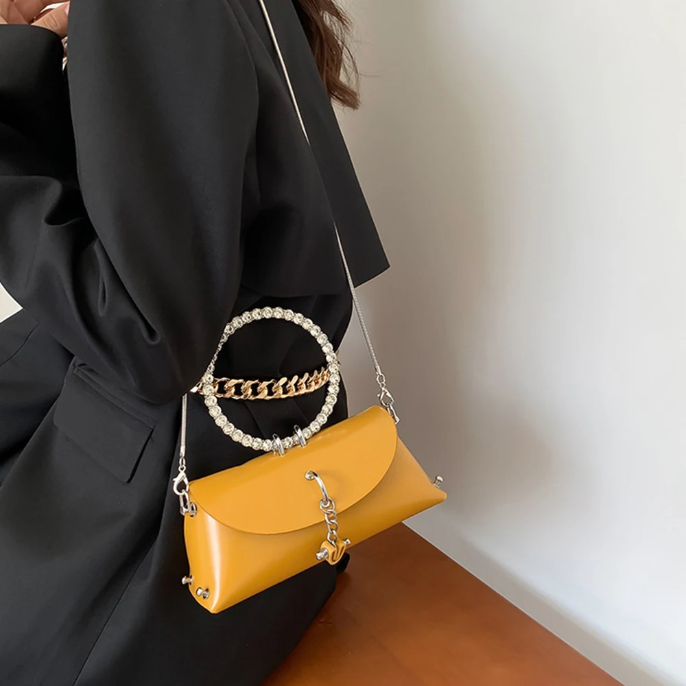 Round Diamonds Handle Handbags Fashion Chains Crossbody Bags for Women Rivet Shoulder Bag Mini Phone Purses Ladies Coins Tote