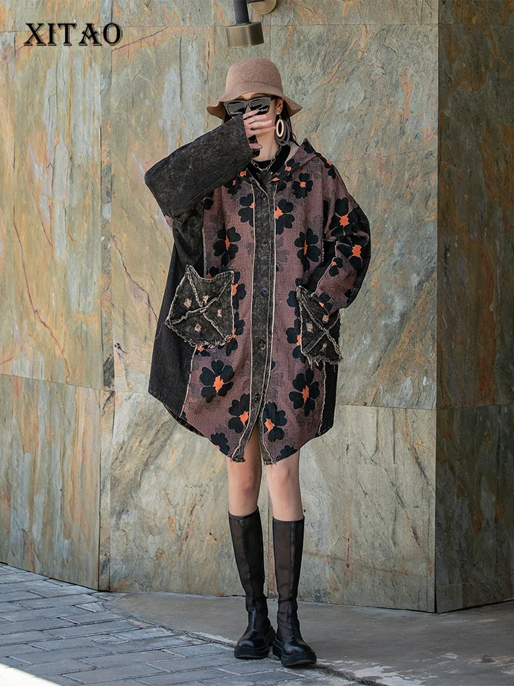 

XITAO Split Jacket Fashion Patchwork Vintage Single Breast Full Sleeve Goddess Fan Casual Style 2022 Autumn Loose Coat ZY7461