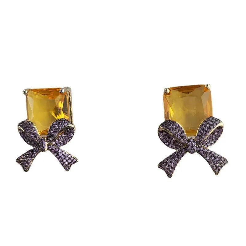 Micro Pave Cubic Zirconia Square CZ Bowknot Stud Earrings 925 Silver Needle Fashion Romantic Wedding Party Luxury Jewelry