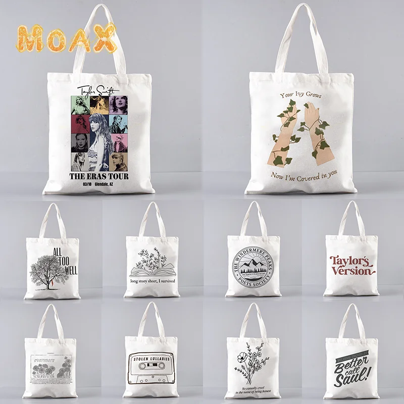 

Music Albums Canvas Bag Women Books Bag Female Cotton Cloth Shoulder Bag Eco Handbag Tote Multifunctio Grocery Storage Bags