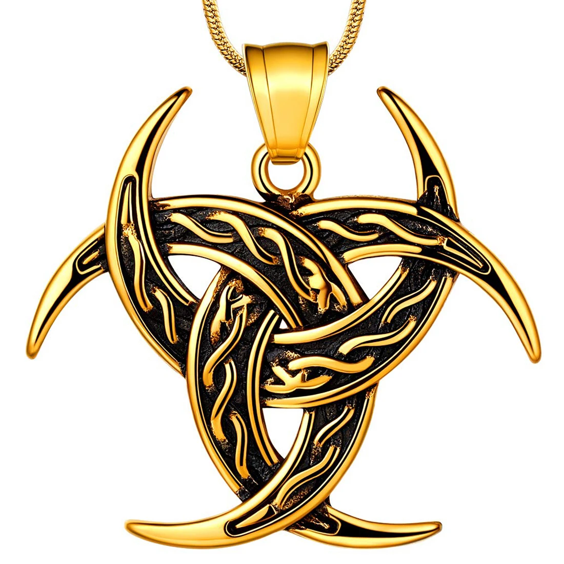 

Celtic Knot Necklace Viking Pendant Celtic Norse Triple Odin Horns Crescent Moon of Oden Horn Necklace Mens Gothic Accessories