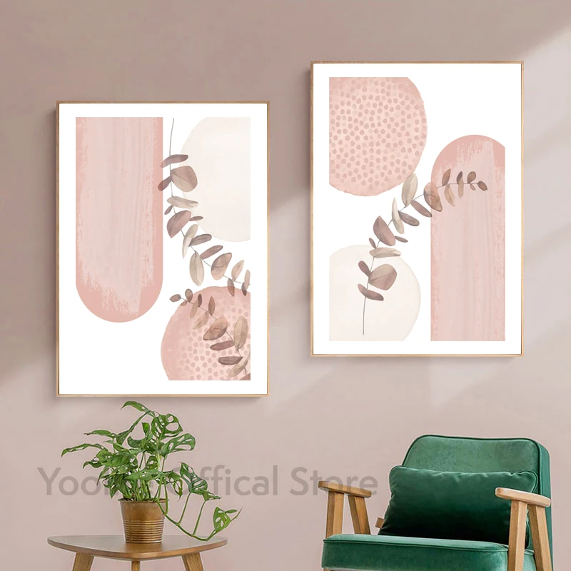 Румяно-розовые художественные формы с принтом в стиле бохо настенная живопись на