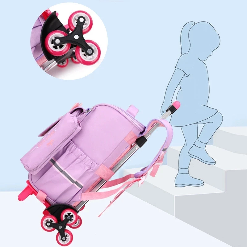 School Wheeled Backpack for Girls/Boys with Pencil Case Rolling Backpacks Bag Kids School backpack On wheels Trolley Travel Bag