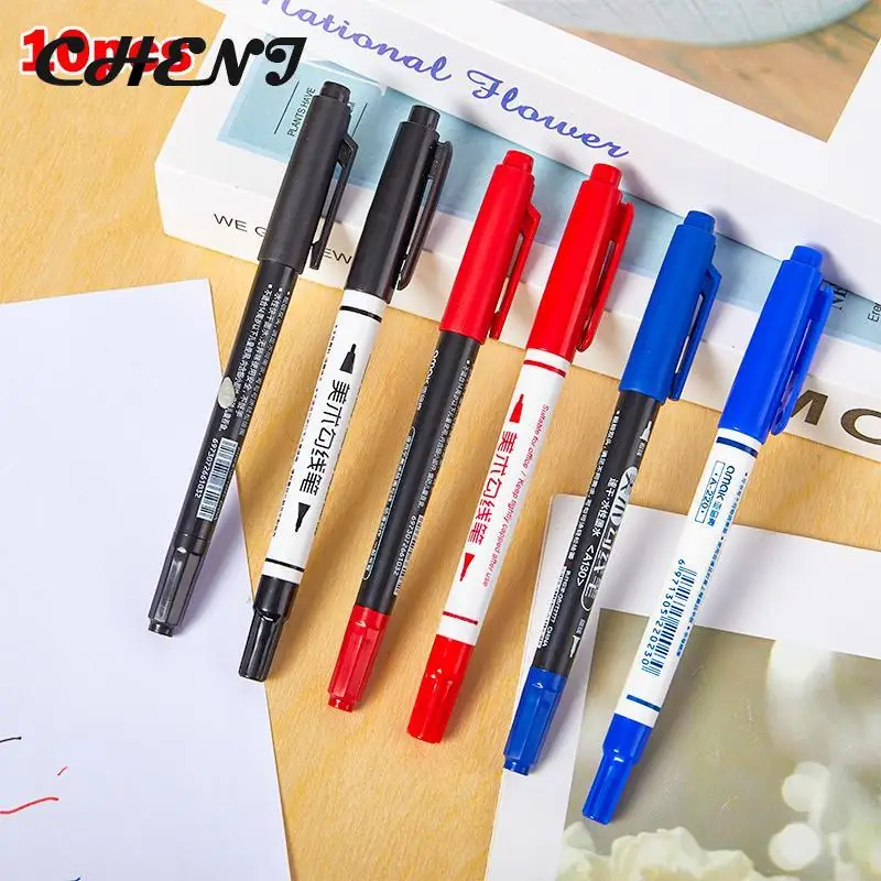 

10Pcs Double-headed Line Pen Painting Stroke Hook Line Oily Marker Pen Wear-resistant Fiber Pen Ink Pen Art Office Stationery