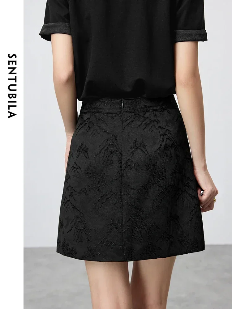 SENTUBILA черная жаккардовая мини-юбка для женщин 2024 китайская мода элегантная юбка с