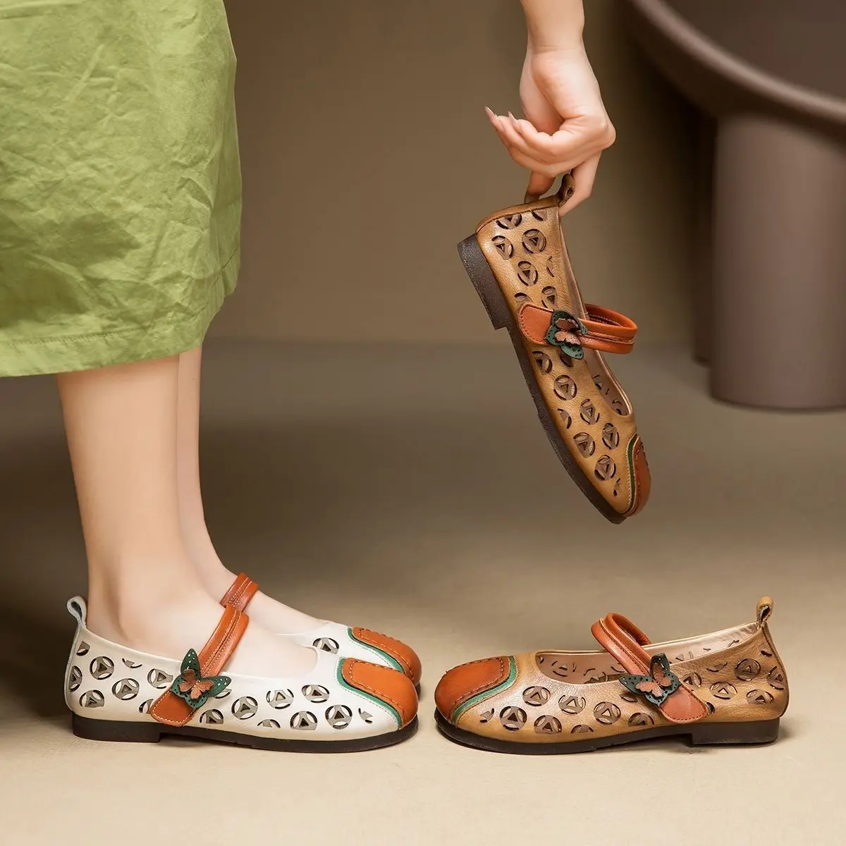 Precision stitching Ballet Flats Design Round Head Wide Feet Women's  Woman moccasin Loafers Mom Flats Ladies Vintage Flat Shoes