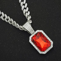 iced out cuban chains bling diamond ruby rubine rhinestone pendants mens necklaces miami hip hop charm jewelry for male choker