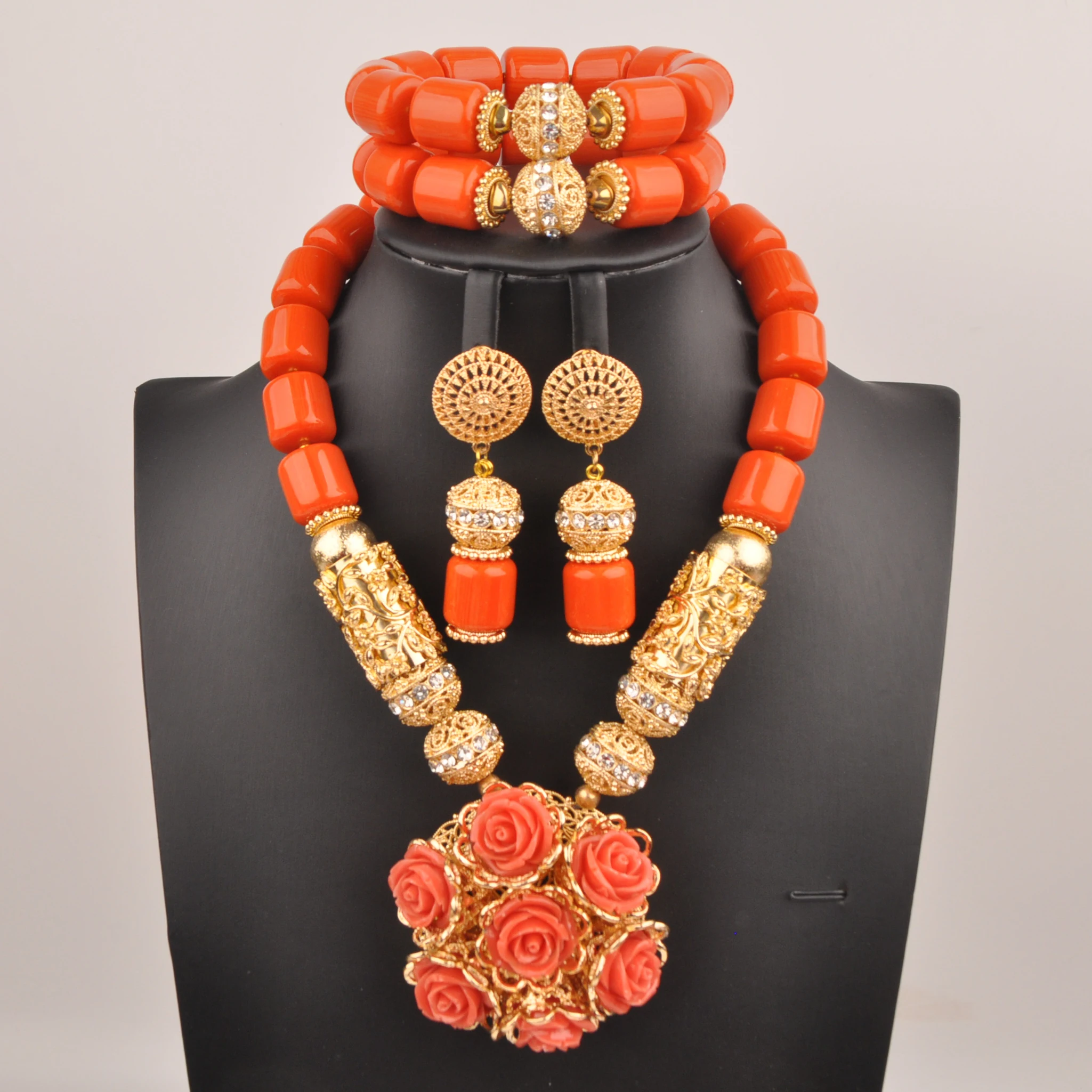 Нигерийское свадебное ожерелье оранжевый комплект украшений из искусственных