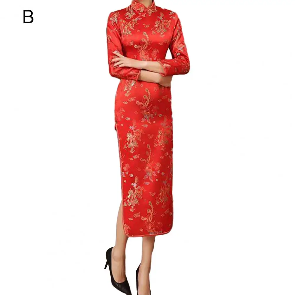 

Elegant Cheongsam Dress Elegant Chinese Style Women's Cheongsam Classic Long Slit Dress for Weddings Parties Evening Events