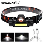 Портативный мини-фонарик Q5 + COB светодиодный налобный фонарь мощный встроенный аккумулятор 18650 Открытый Кемпинг Рыбалка Фара плавное затемнение