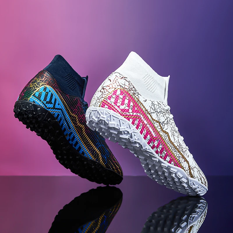 Teenagers Electroplated Sole Football Shoes Lightweight Anti-slip Male Soccer Boots Black and White Matching Style Cleats New In