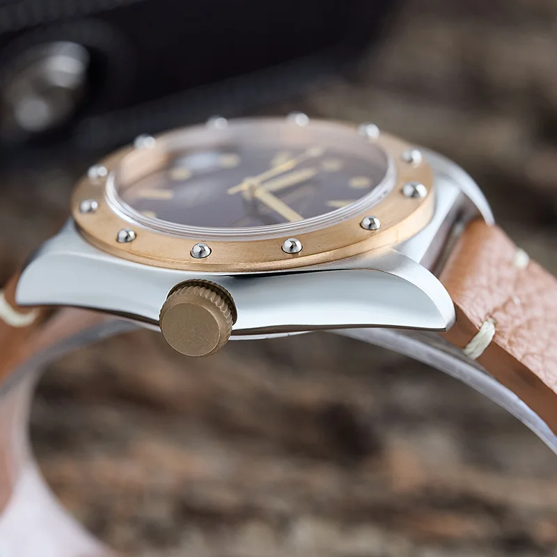 Фото Автоматические часы Baltany с бронзовым безелем Cusn8, механизмом NH38, водонепроницаемостью 20 бар, сапфировым стеклом, винтажные дайверские часы, дизайн Wheelking №5