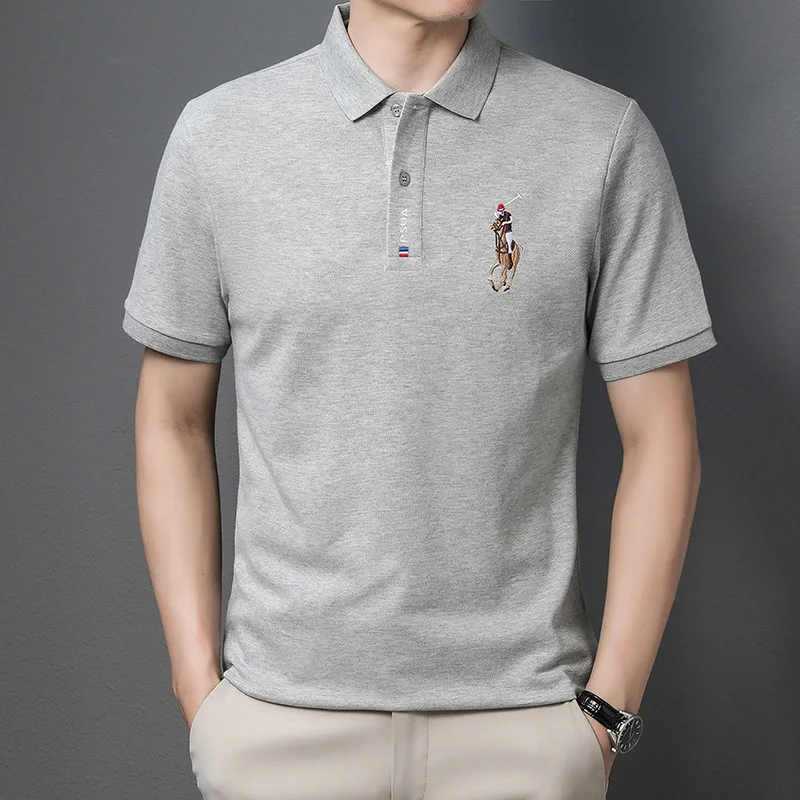 

Рубашка-поло мужская с коротким рукавом, 100% хлопок, вышивка с лацканами, топ с рукавом до локтя, лето