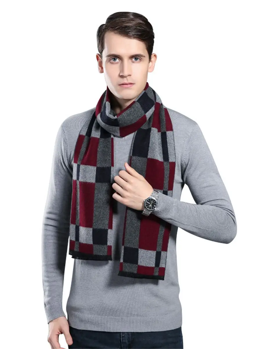 Luxury Brand Plaid Cashmere Scarf for Men Winter Warm Neckerchief Male Business Scarves Long Pashmina Christmas Gifts