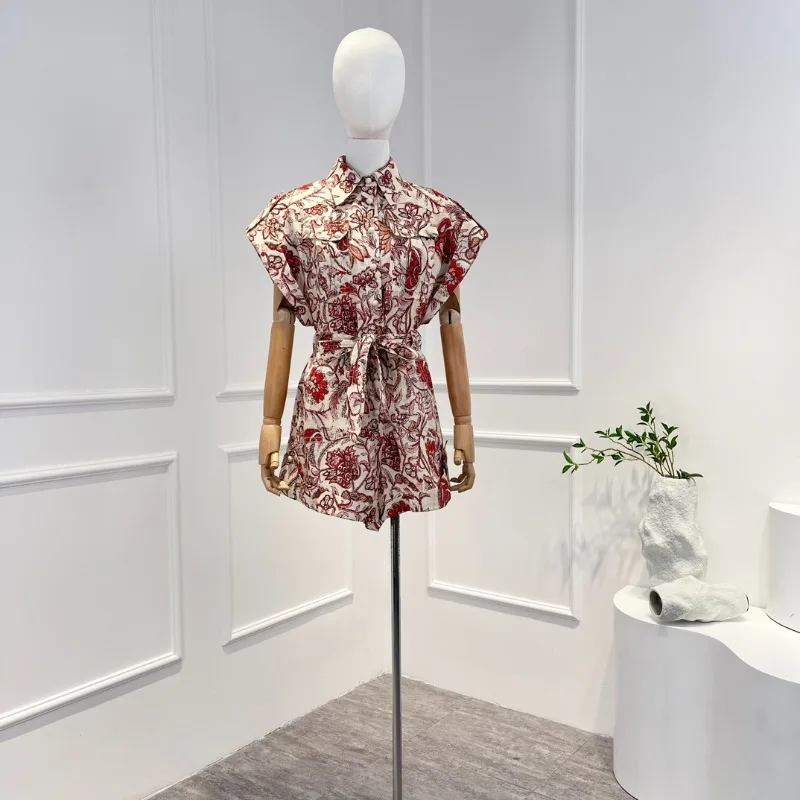 

2023 Spring Beach Style Holiday Floral Printing Loose Wide Leg Rompers Women