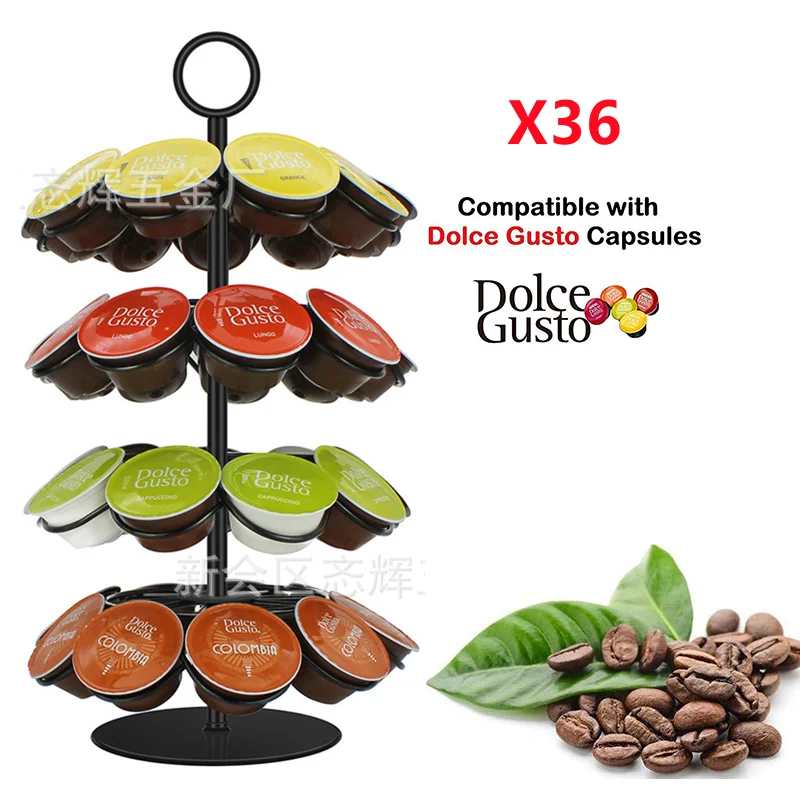 

36Cups Rotatable Coffee Pod Holder Stainless Steel Display Capsule Rack Tower Stand Storage Shelves For Dolce Gusto Capsule New