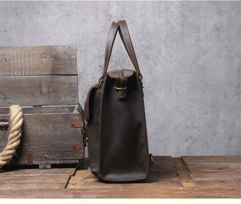 PNDME vintage crazy horse cowhide men's briefcase outdoor travel work multifunctional handbag designer genuine leather backpack