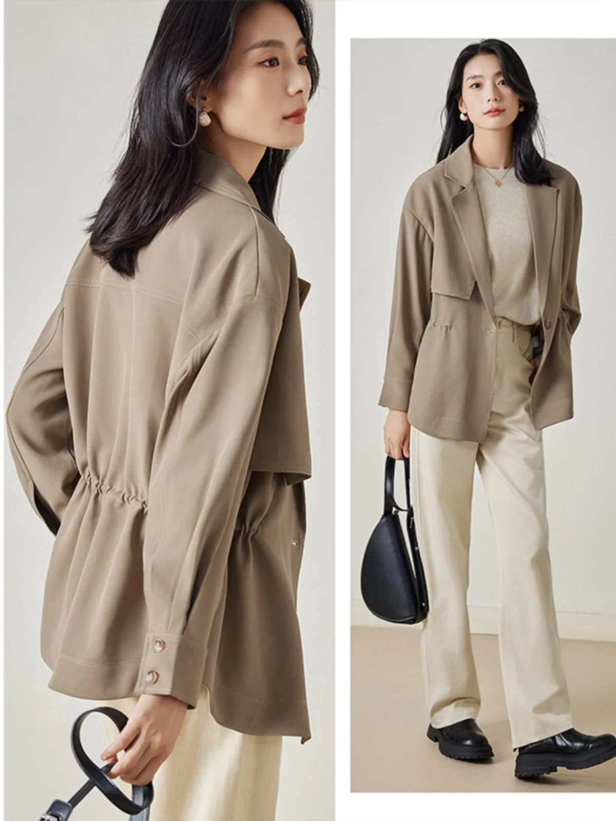 Светло-коричневый облегающий костюм для похудения женский плащ новинка осени 2024