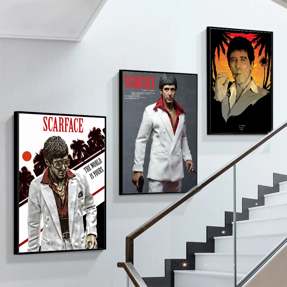 

Movie S-scarface Poster Self-adhesive Art Poster Retro Kraft Paper Sticker DIY Room Bar Cafe Vintage Decorative Painting