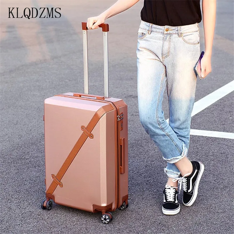 KLQDZMS 20/24 inch Women Classic Suitcase Carry on Cabin Rolling Luggage Stylish Leisure Boarding Suitcase Student Suitcase
