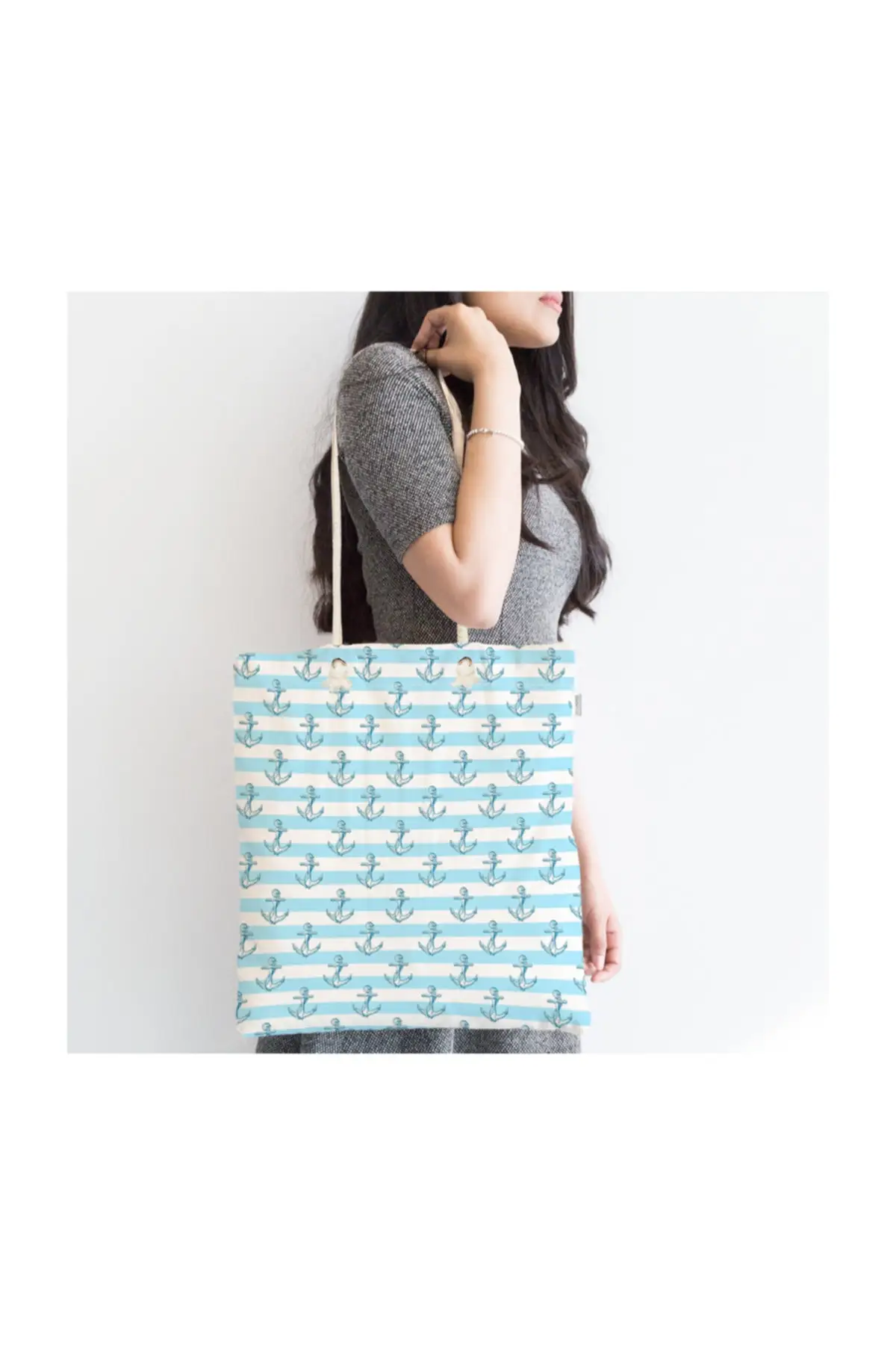 

Женская пляжная сумка в голубую полоску с якорем, специальная дизайнерская сумка-тоут на молнии, модные летние большие сумки через плечо дл...