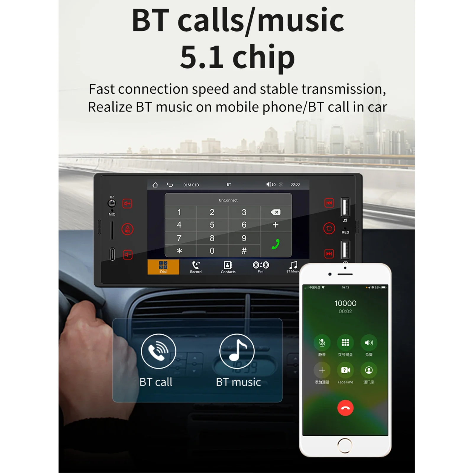 Фото ESSGOO 5-дюймовый автомобильный радиоприемник, проводной Carplay, Android Auto, 1 Din, мультимедийный плеер, HD сенсорный экран, Bluetooth MirrorLink, универсальный авто F150C №4