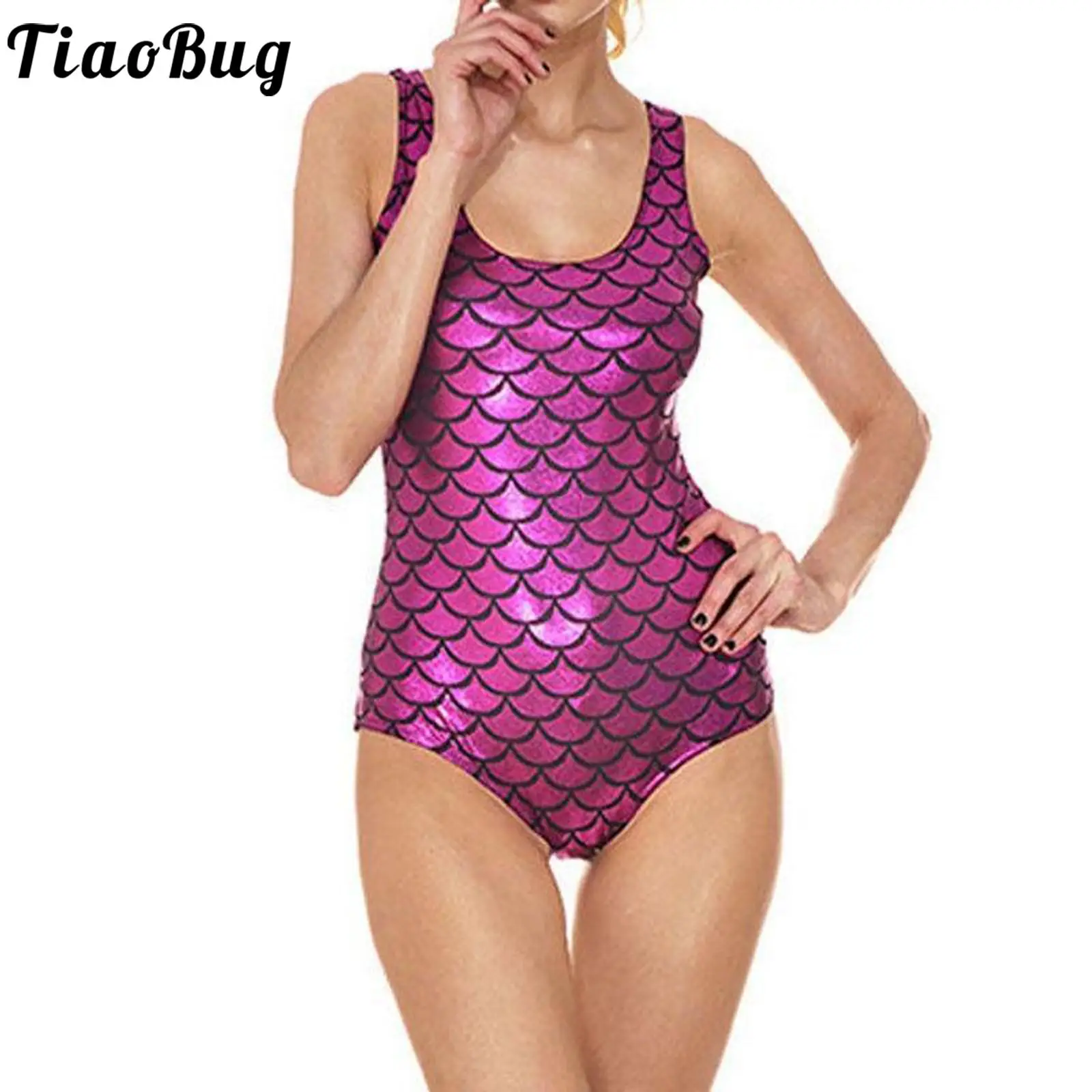 

Женский цельный купальник, купальники, блестящий купальник с металлическим принтом рыбьей чешуи, трико с U-образным вырезом, боди без рукавов для спортзала, повседневная одежда