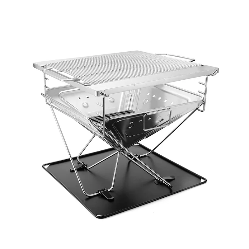 

New Outdoor Stainless Steel Barbecue Stove Camping Adjustable Folding Large Barbecue Stove