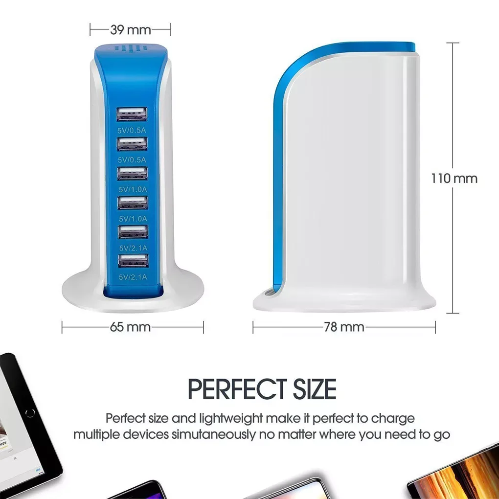 

Multi 6 Port USB Charger 6A Rapid Charging Station Desktop Hub Connectors Extension Socket Platooninsert Hub Connectors