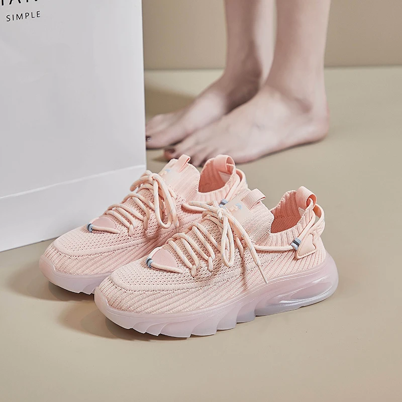 Damyuan Lightweight Knitted Women's Shoes Plus Size Comfortable Walking Shoes Non-slip Vulcanized Shoes Fashion Trendy Sneakers