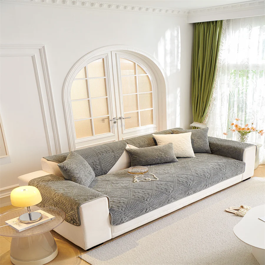 Нескользящий чехол для L-образного дивана: защитный из твердого полиэстера и