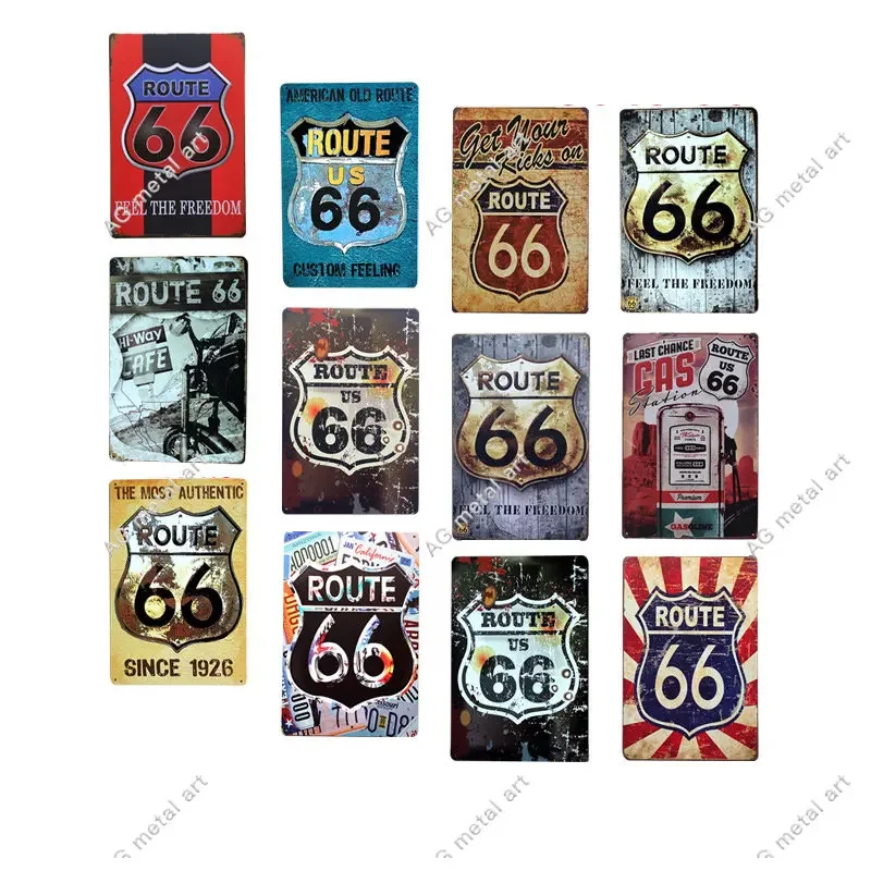 

US Route 66 Garage Art Poster Decor Home Bar Motor Club Wall Decoration Vintage Metal Tin Sign Man Cave Pin Up Signs Tin Plaques