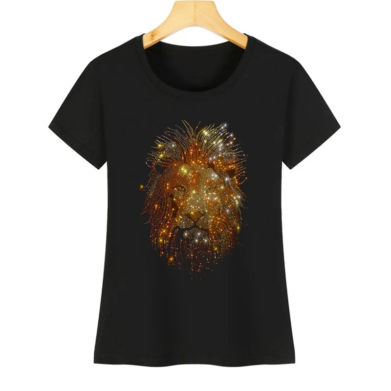 Женская повседневная футболка с короткими рукавами блестящие стразы медведь лев