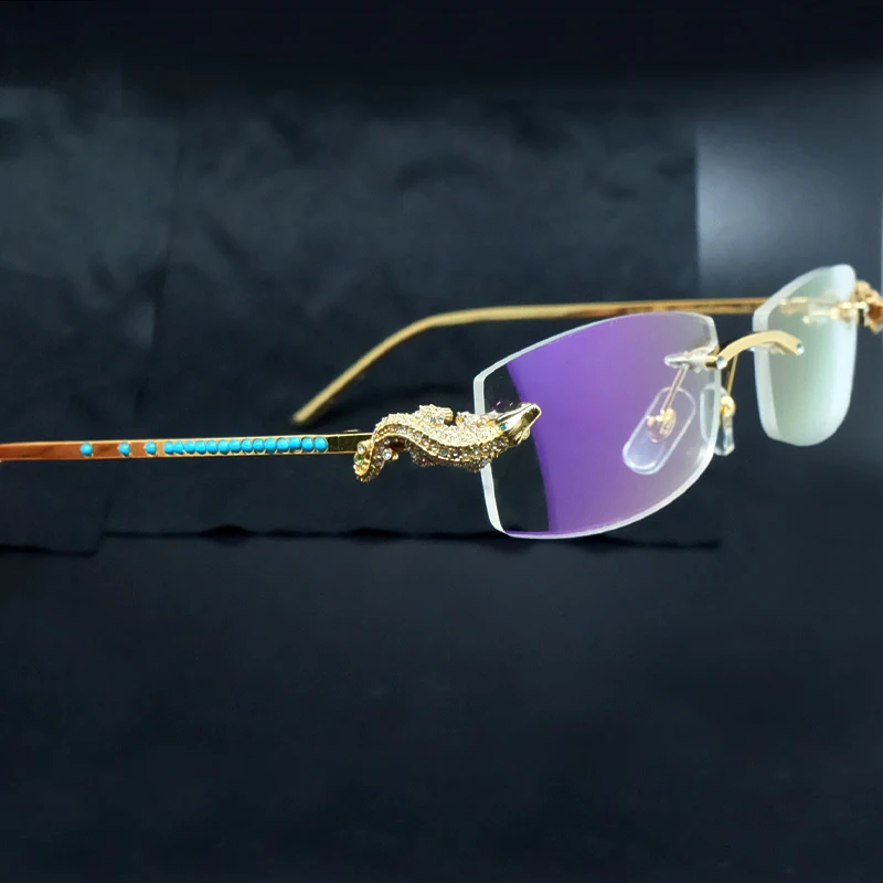 Luxury Eyewear Brand Designer Crocodile Rhinestone Frames Diamond Carter Glasses Optical Rimless Frame Clear Eyeglasses