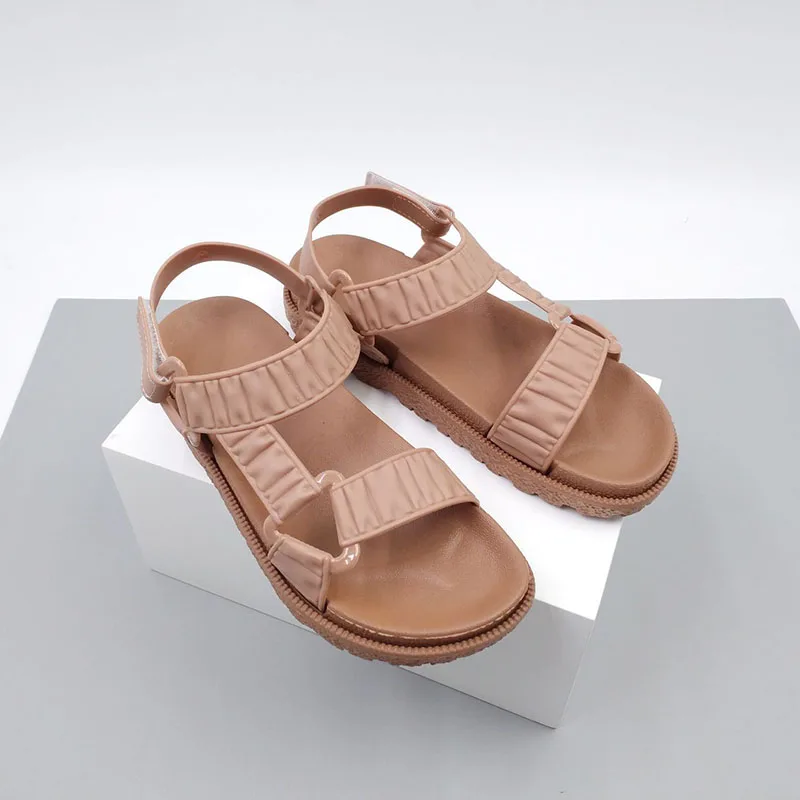 

Summer New Velcro Sandals Women Student Fashion Casual Simple Soft Bottom Wild Word with Roman Beach Flat Shoes Tide