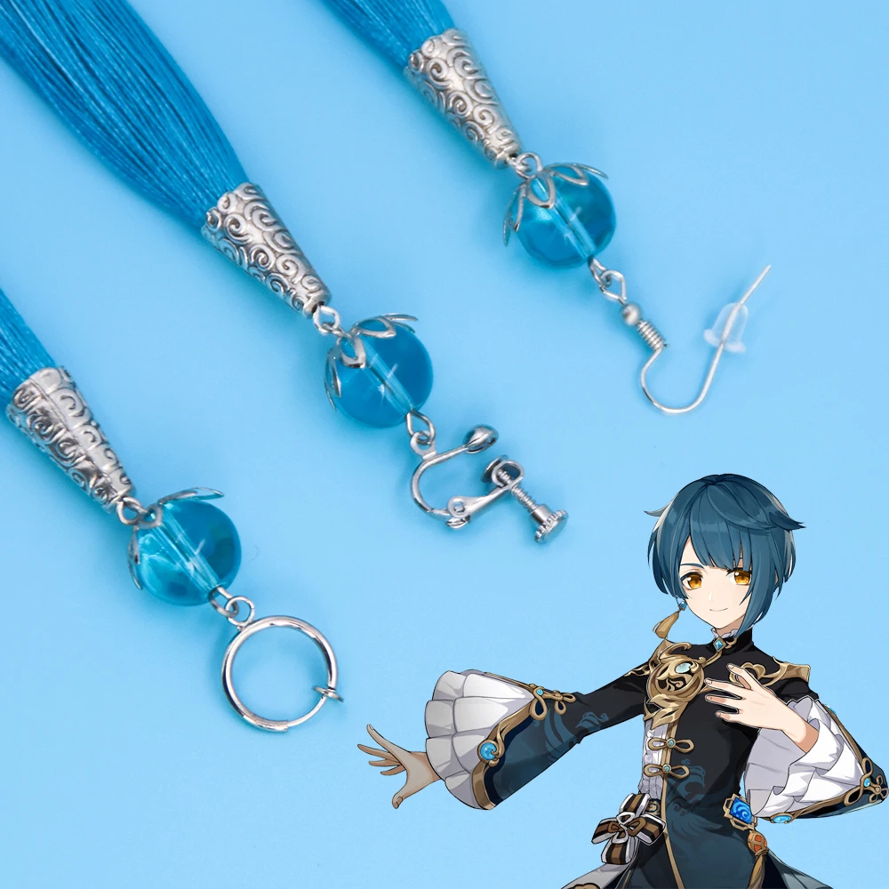 

Anime Genshin Impact Xingqiu Earrings Ear Clips Aether Zhongli Tartaglia Cosplay Props Earrings for Women Men Casual Decoration