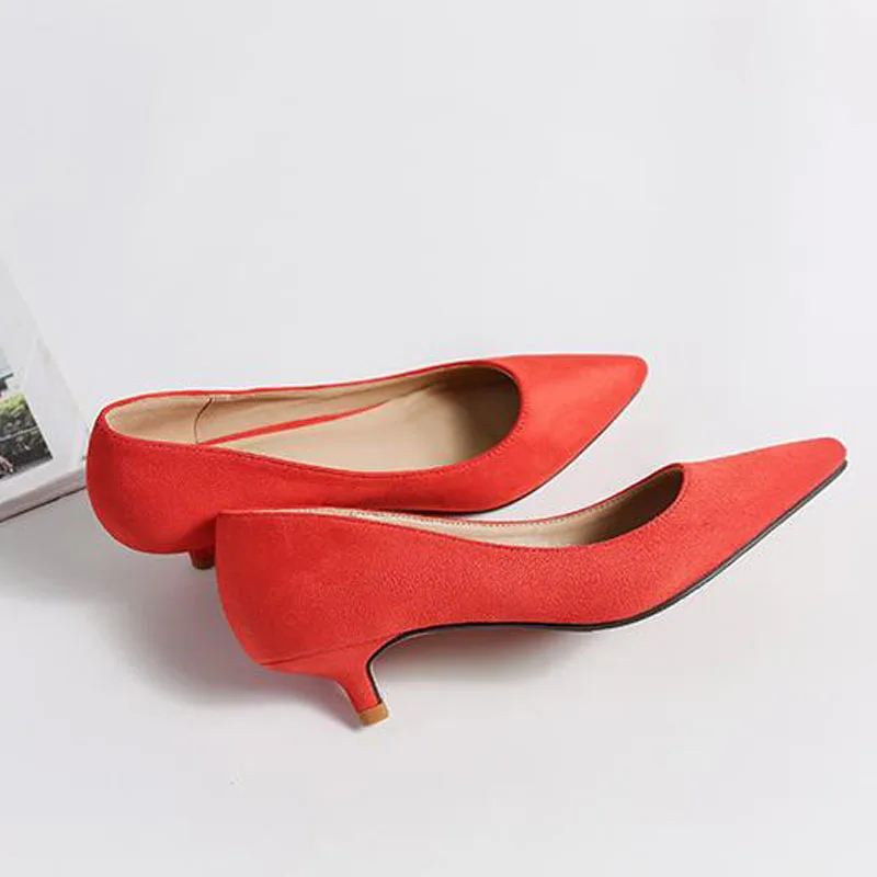 

5cm New Fashion Shallow Mouth Flock Pumps Block Heels Ladies Dress Women Yellow Shoes 41 42 43